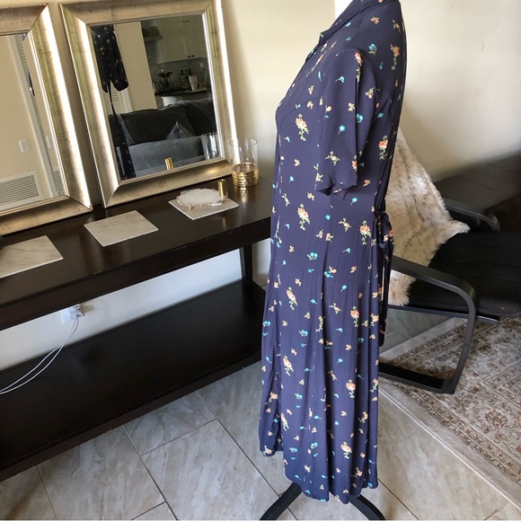 Vtg Eddie Bauer navy floral cottagecore prairie midi shirt dress button down M - Picture 12 of 13